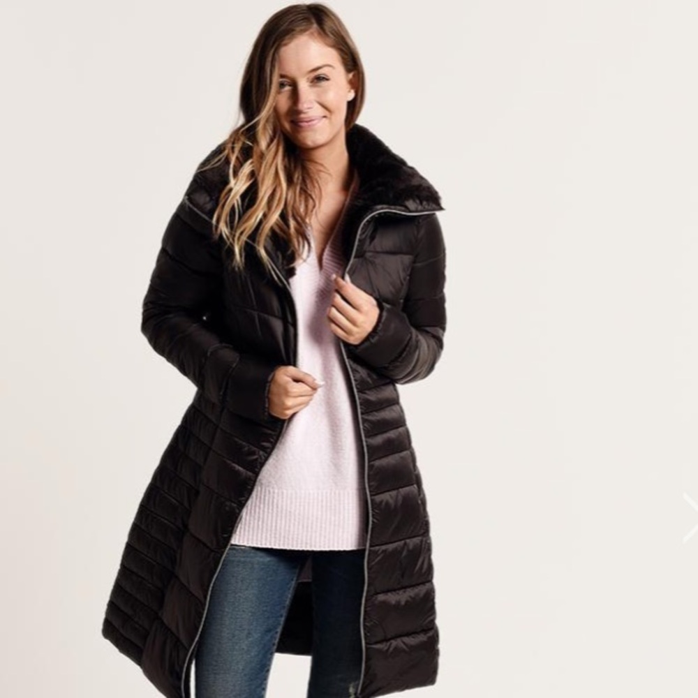 Save The Duck IRIS STAND UP COLLAR COAT WITH FAUX FUR LINING - Picture 2 of 11